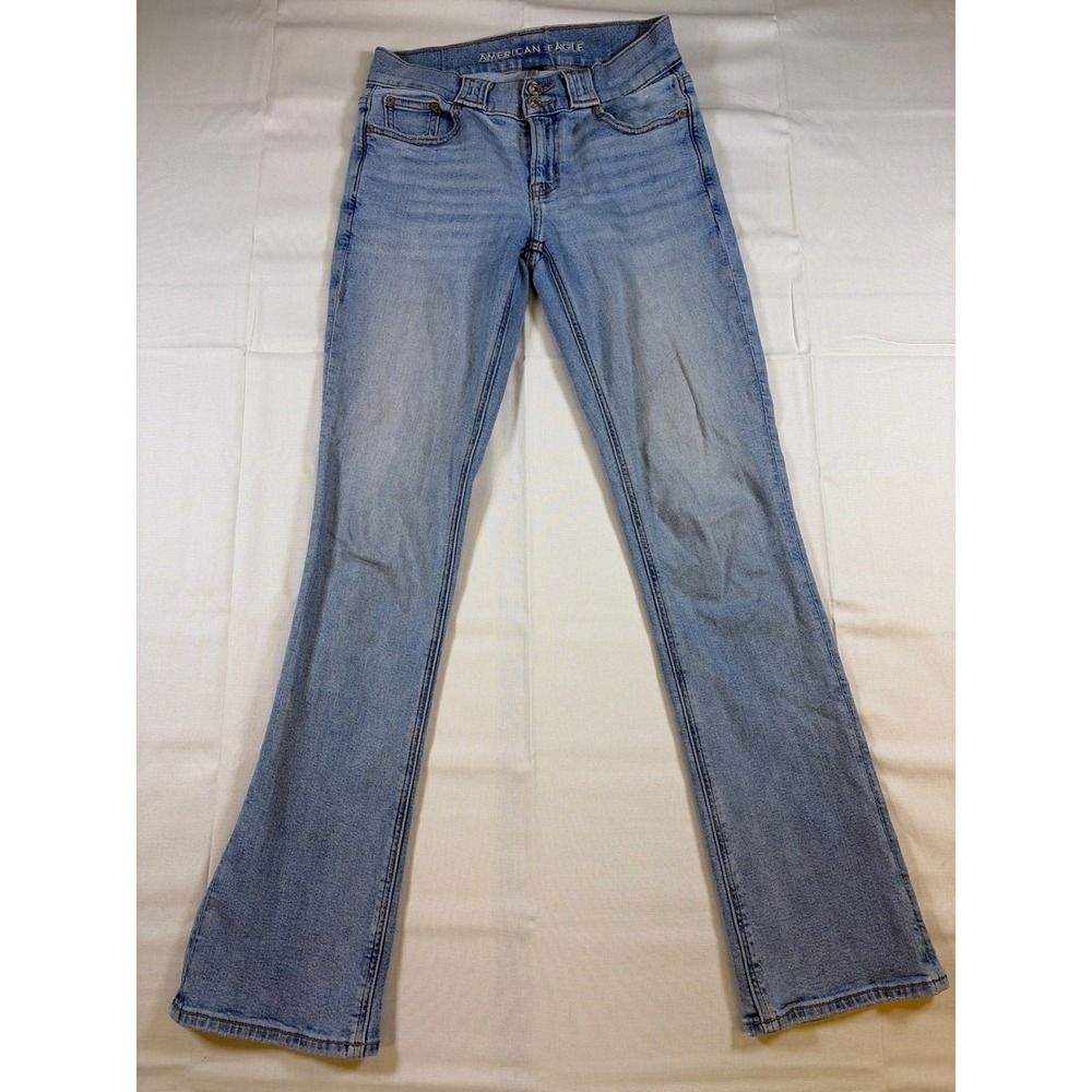 American Eagle 90s Low Rise Skinny Kick Jeans Light Wash Blue Size 0 Regular